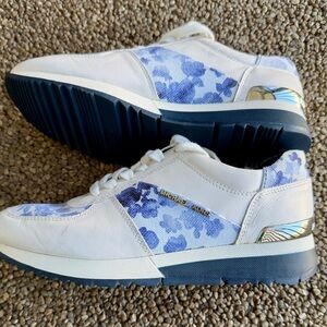 Michael Kors White and Blue Floral Accent Sneakers